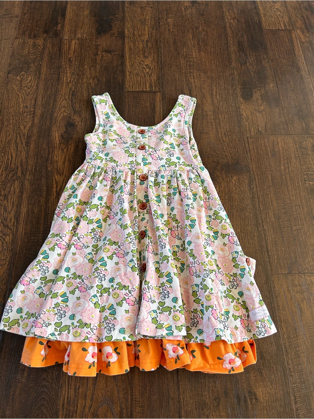 SweetHoney Pink Floral Dress with Orange Ruffle